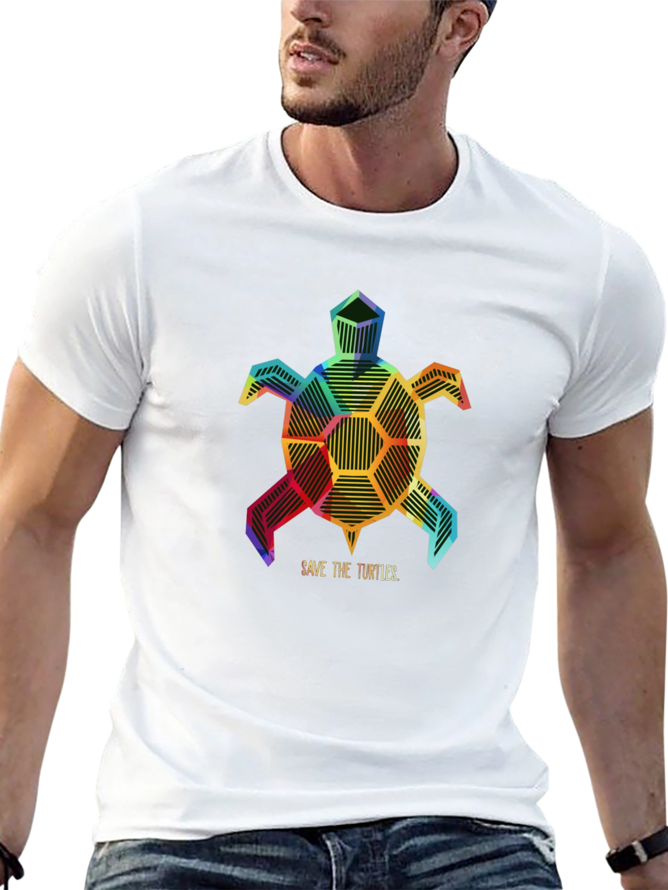 Geometric Turtle Save Turtles Graphic Tee - Black