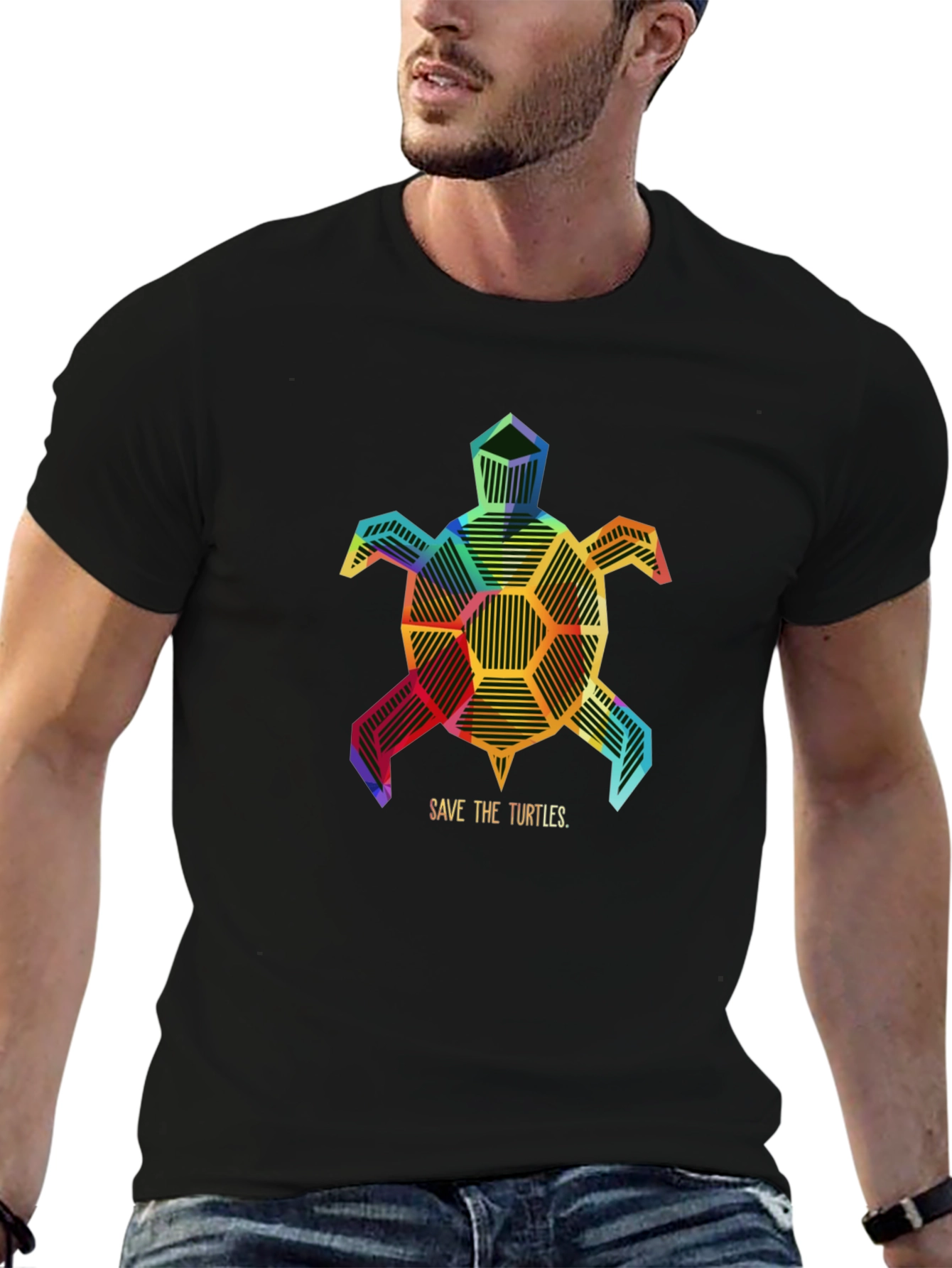 Geometric Turtle Save Turtles Graphic Tee - Black