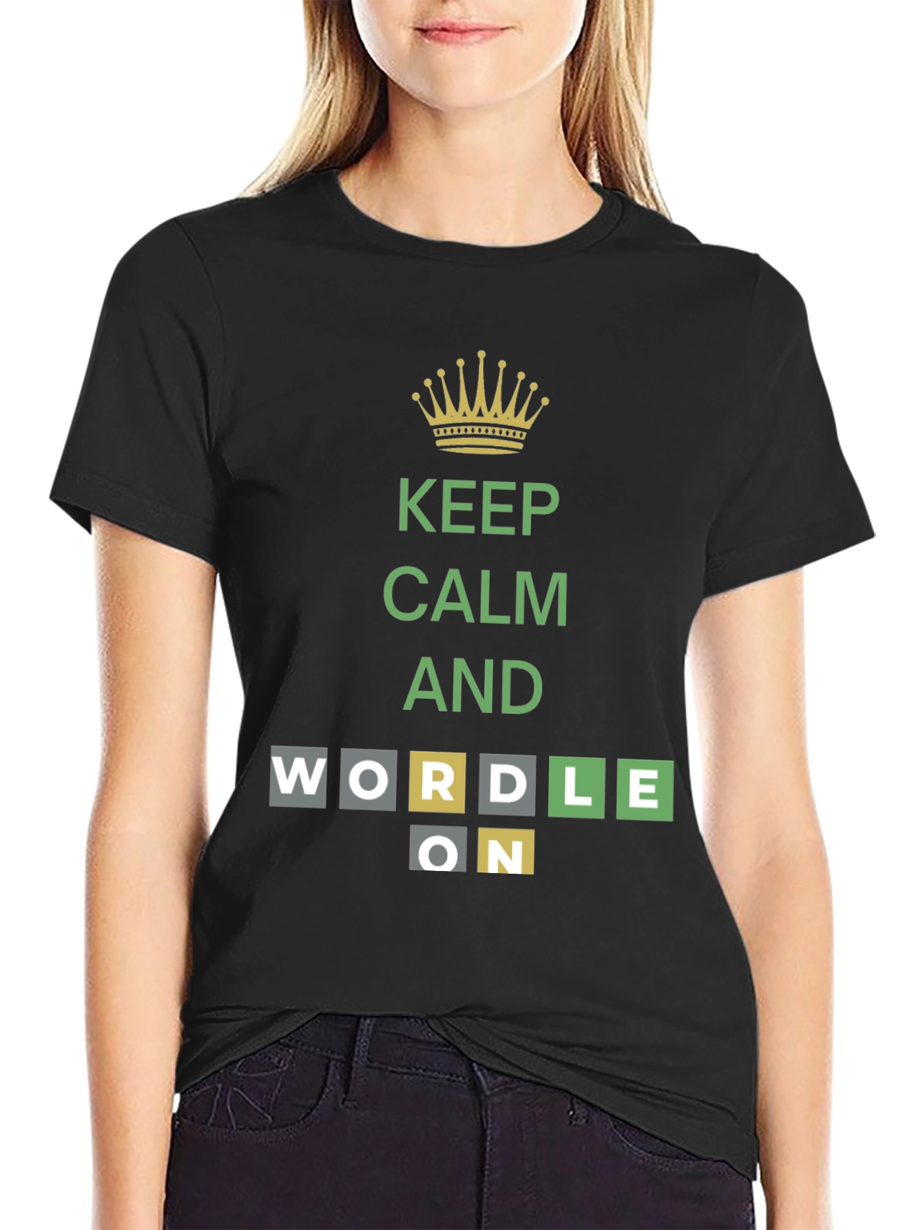 Keep Calm and Wordle On Black T-Shirt
