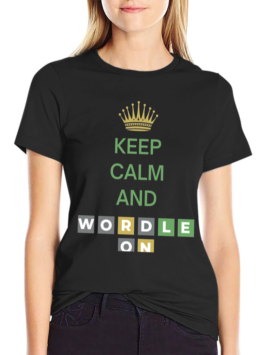 Keep Calm and Wordle On Black T-Shirt
