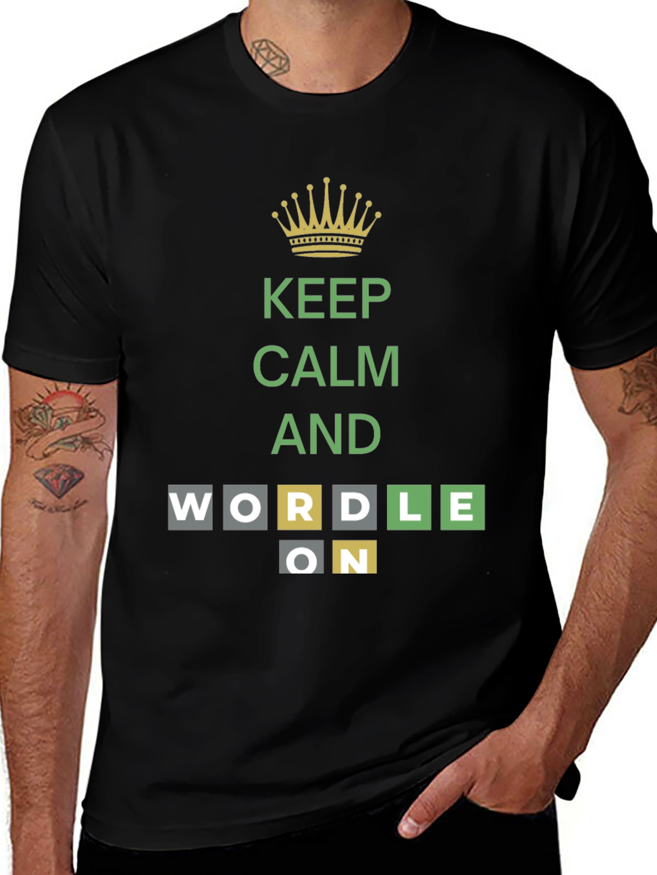 Keep Calm and Wordle On Black T-Shirt