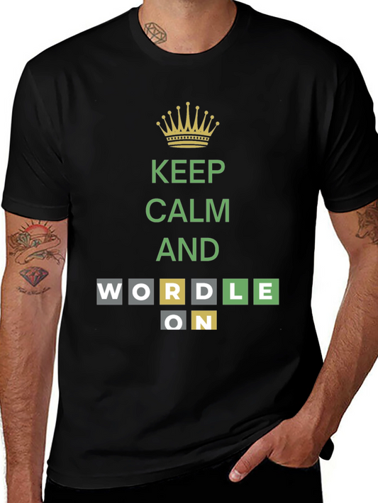 Keep Calm and Wordle On Black T-Shirt
