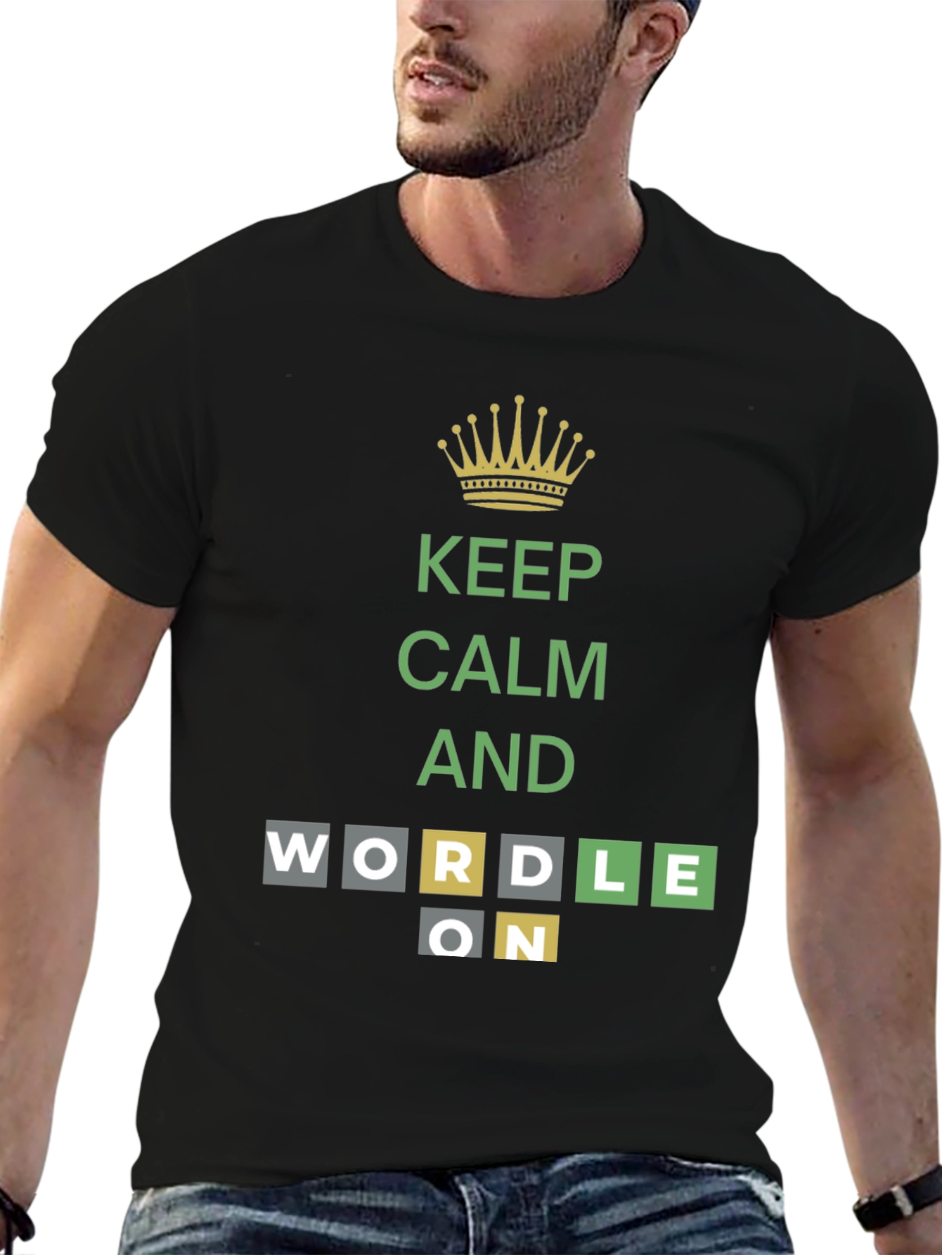 Keep Calm and Wordle On Black T-Shirt