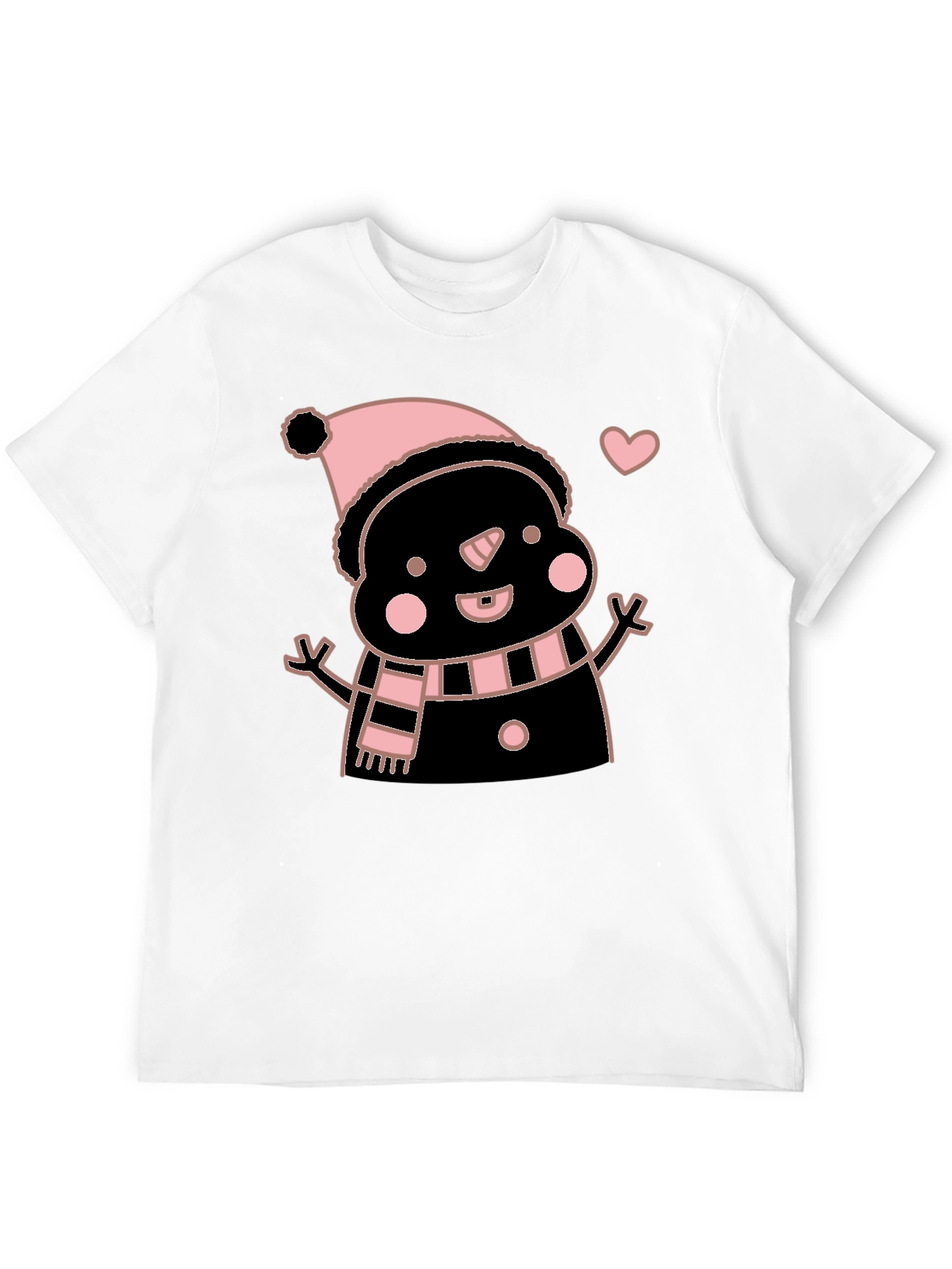 Cute Snowman Graphic Tee - Black Cotton Blend