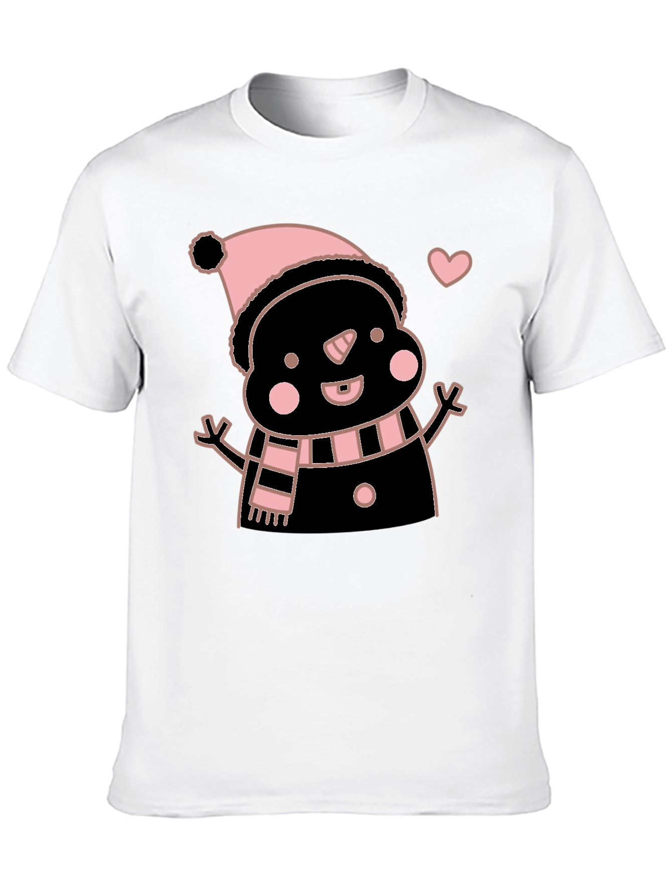 Cute Snowman Graphic Tee - Black Cotton Blend