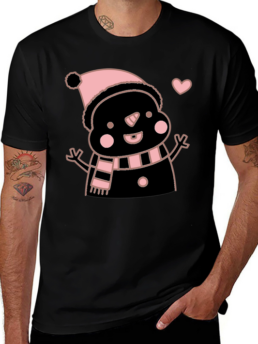 Cute Snowman Graphic Tee - Black Cotton Blend