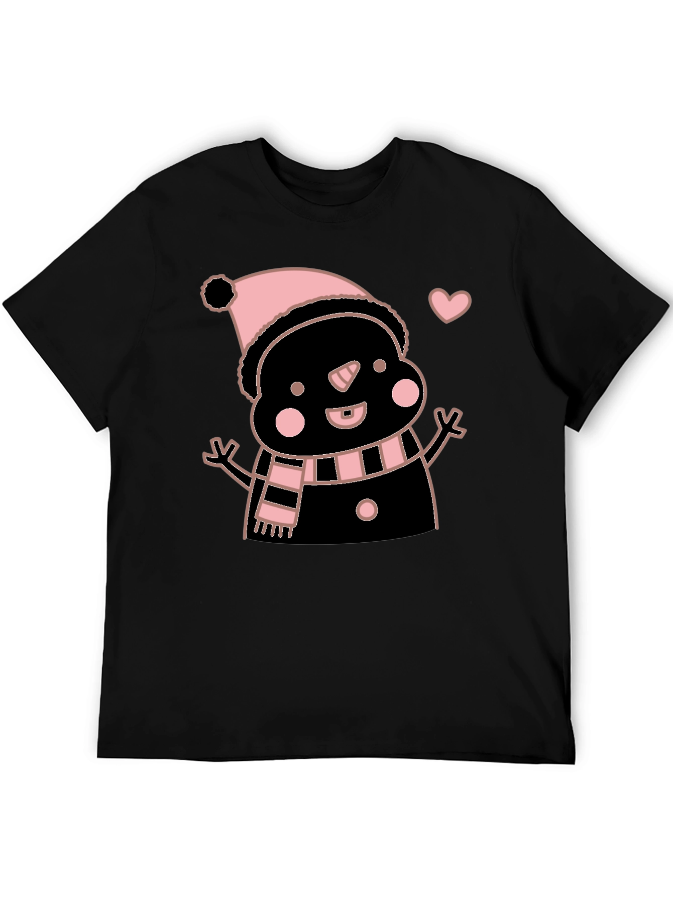 Cute Snowman Graphic Tee - Black Cotton Blend
