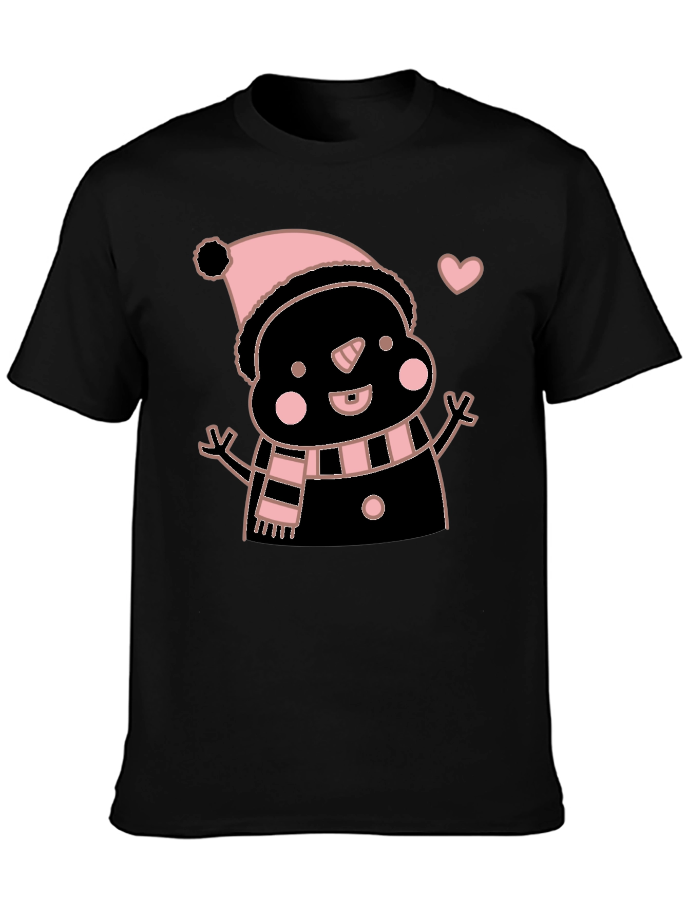 Cute Snowman Graphic Tee - Black Cotton Blend
