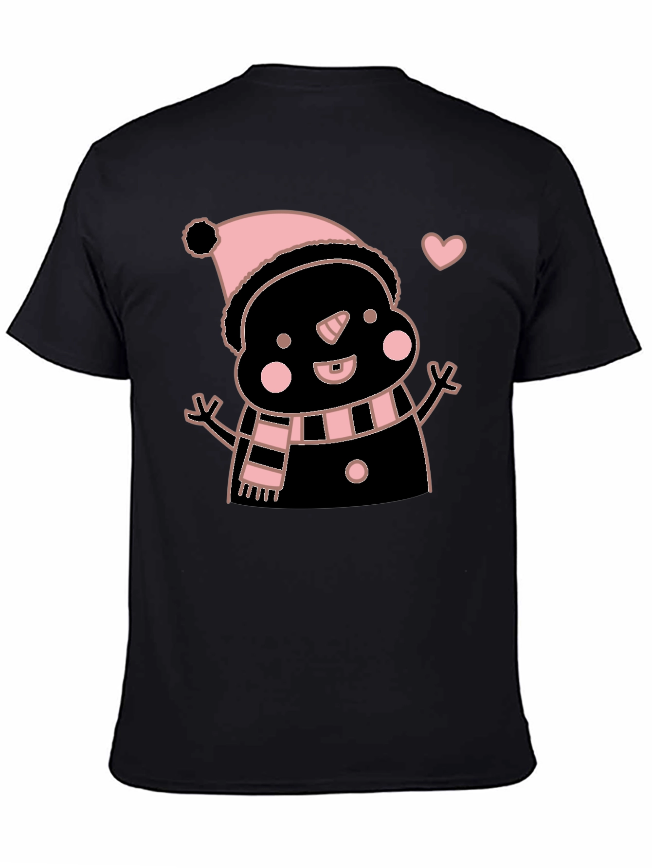 Cute Snowman Graphic Tee - Black Cotton Blend