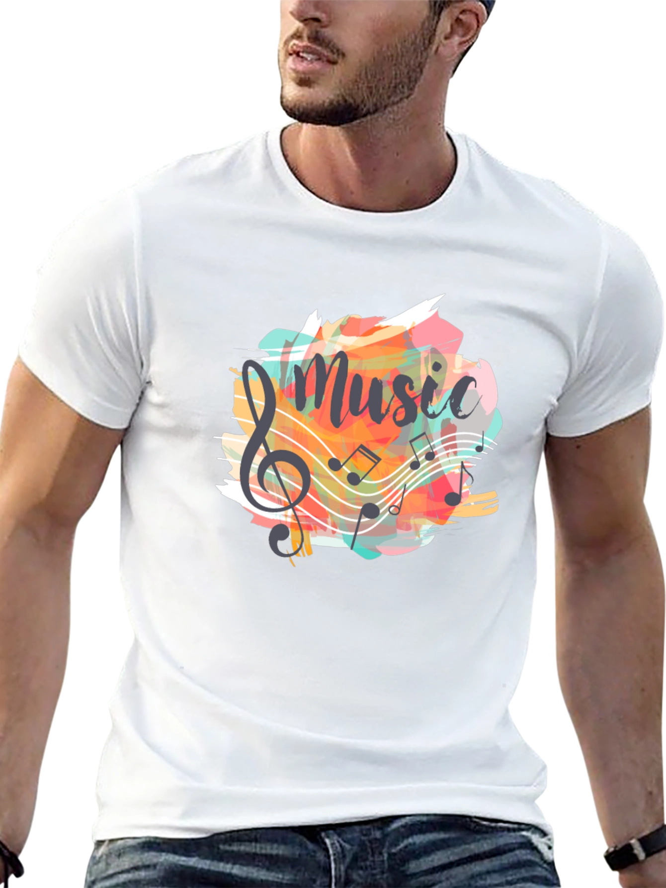 Musical Notes Graphic Tee - Black Cotton T-Shirt