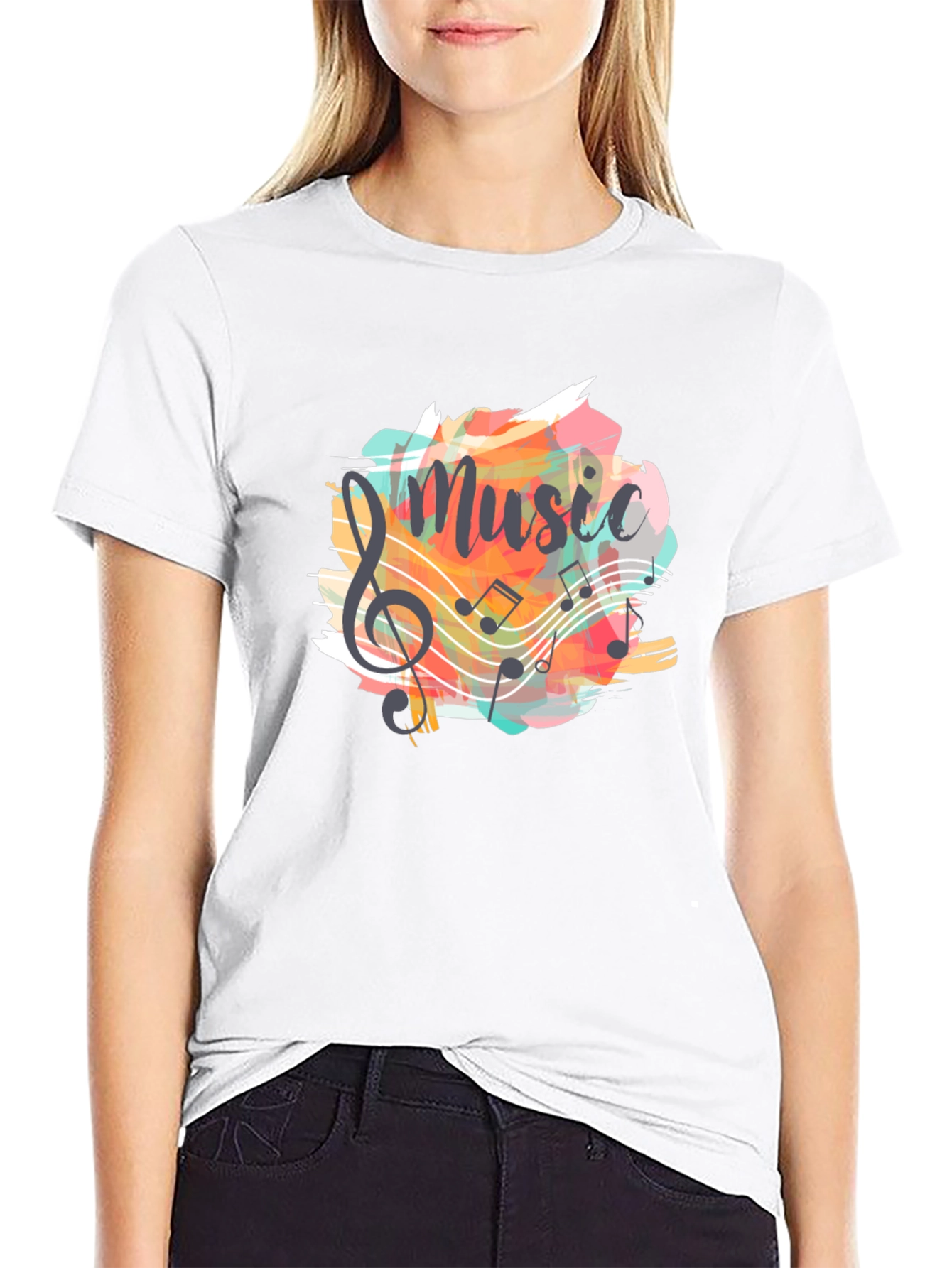 Musical Notes Graphic Tee - Black Cotton T-Shirt