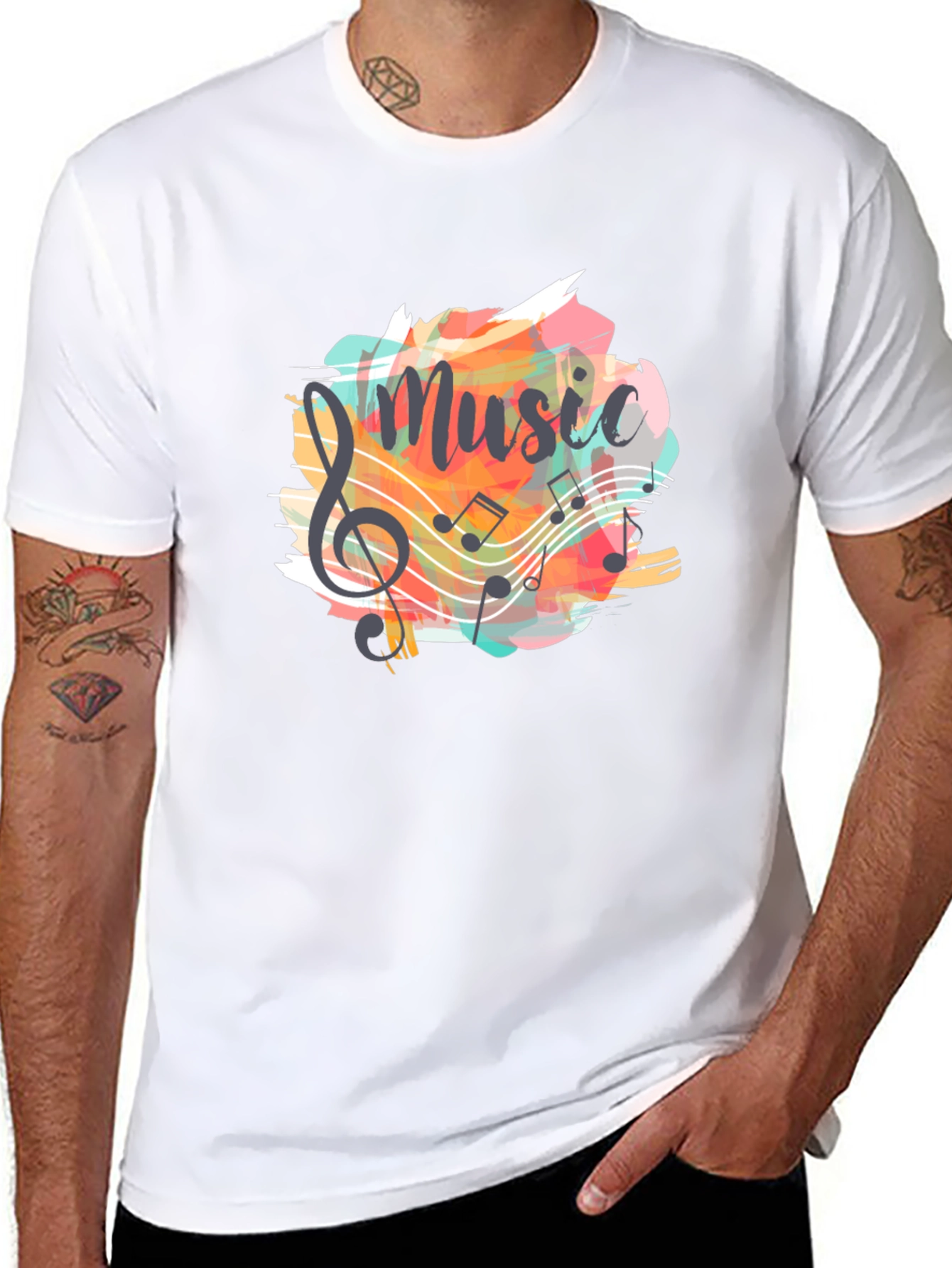 Musical Notes Graphic Tee - Black Cotton T-Shirt