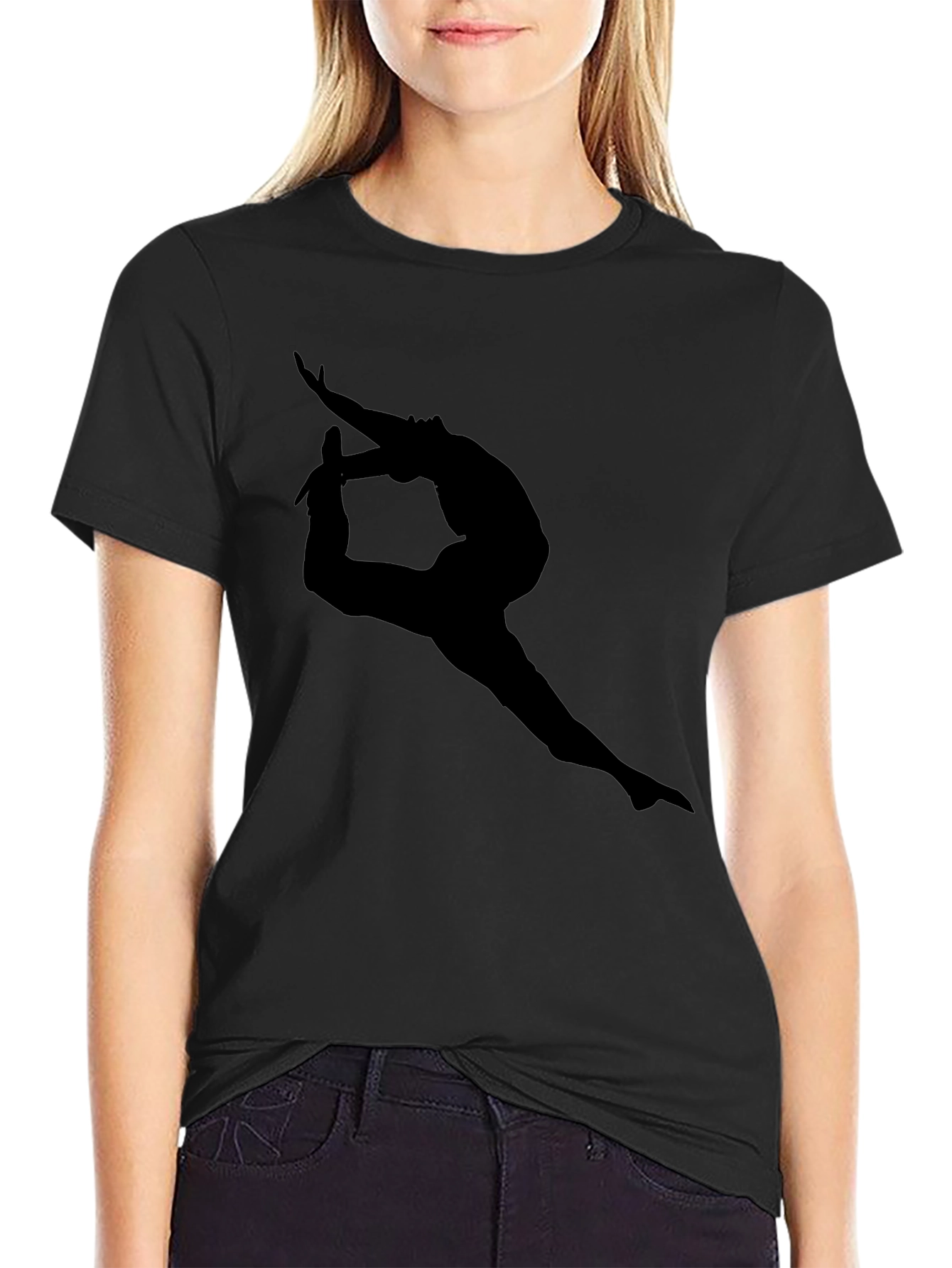 Black T-Shirt with Dancer Silhouette Graphic