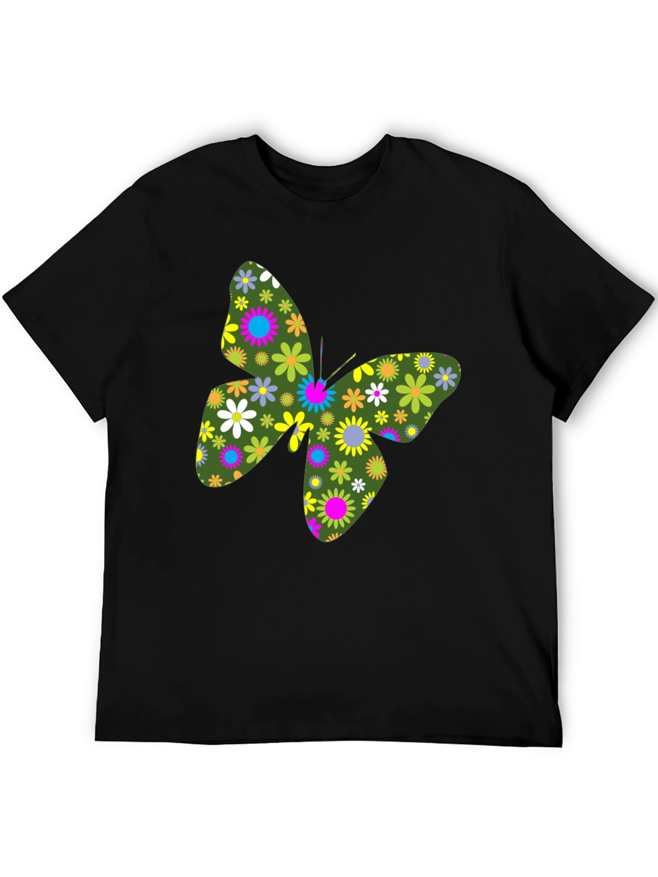 Floral Butterfly Black T-Shirt