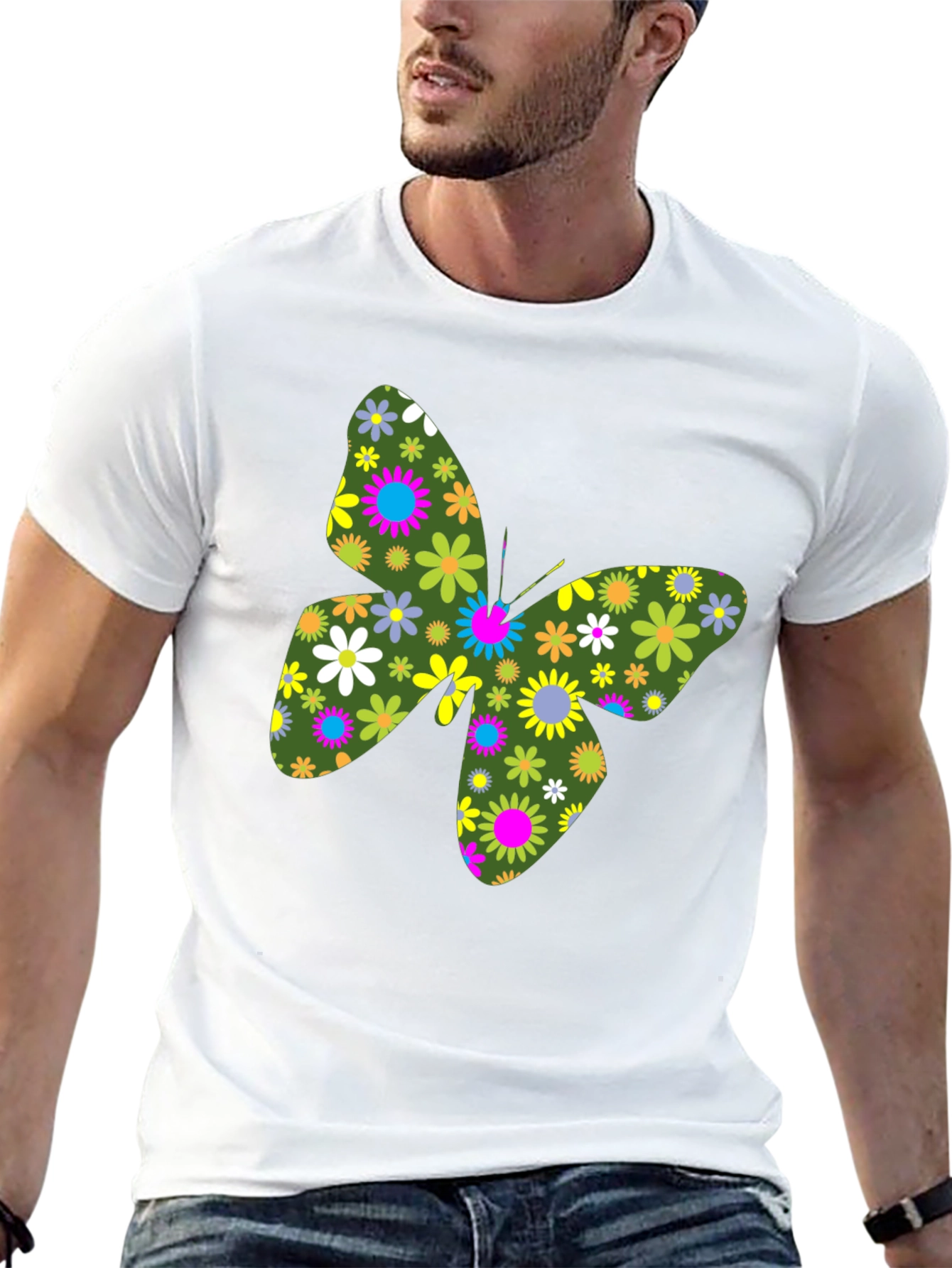 Floral Butterfly Black T-Shirt