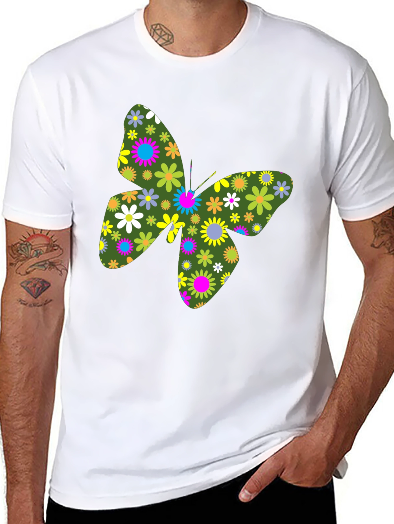 Floral Butterfly Black T-Shirt