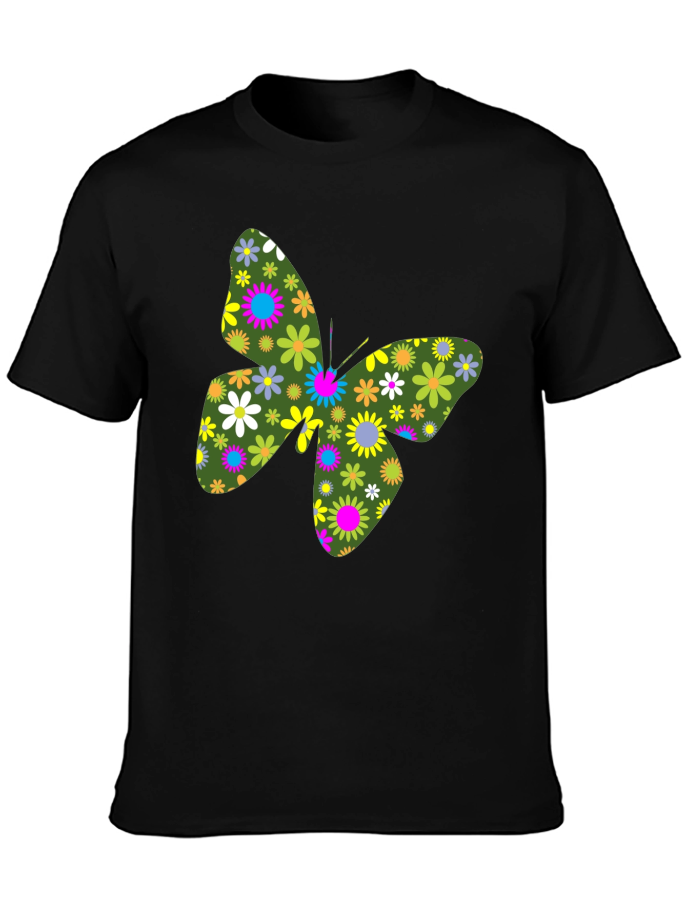 Floral Butterfly Black T-Shirt