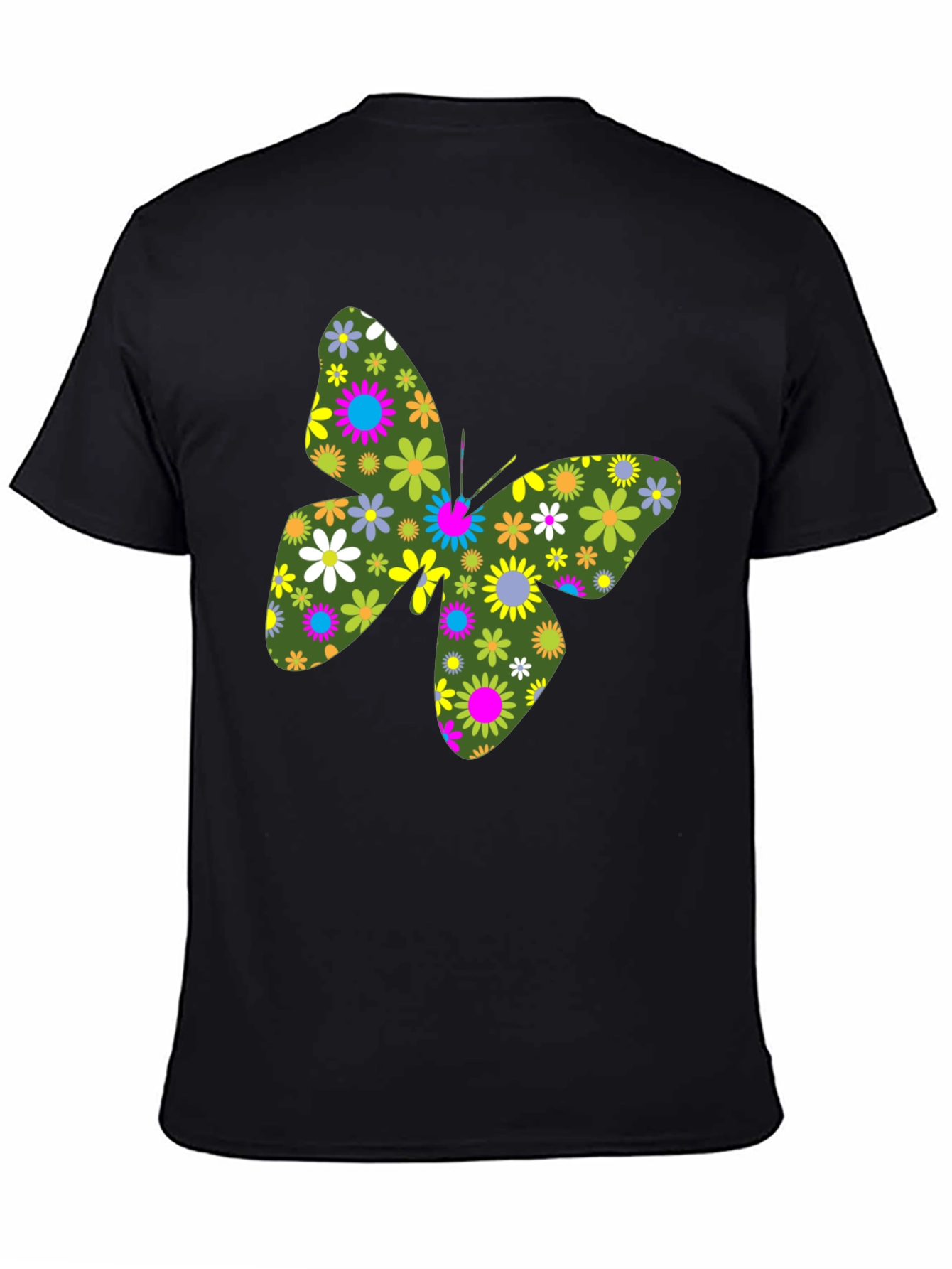Floral Butterfly Black T-Shirt