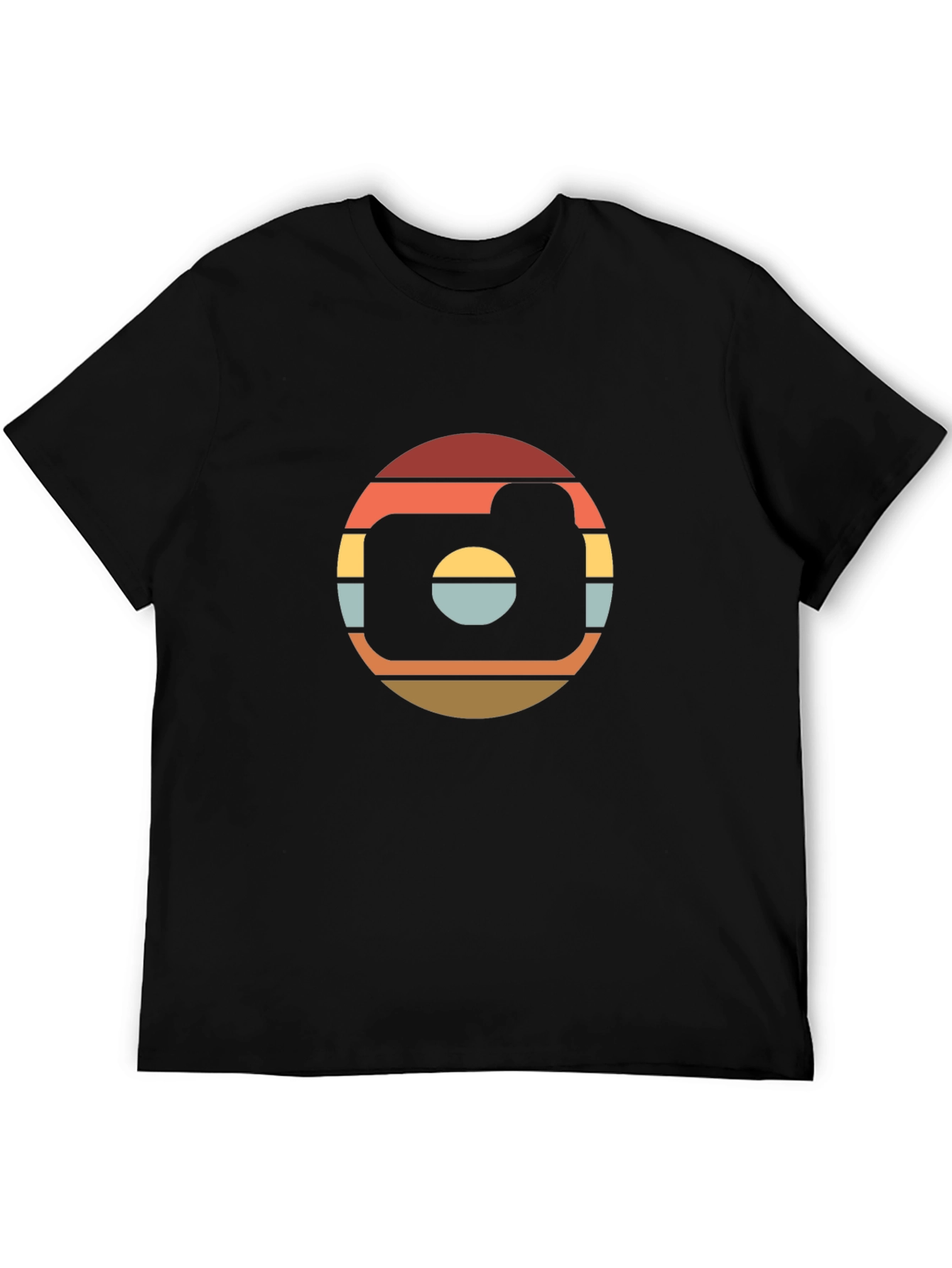 Retro Camera Graphic Tee - Black Cotton T-Shirt