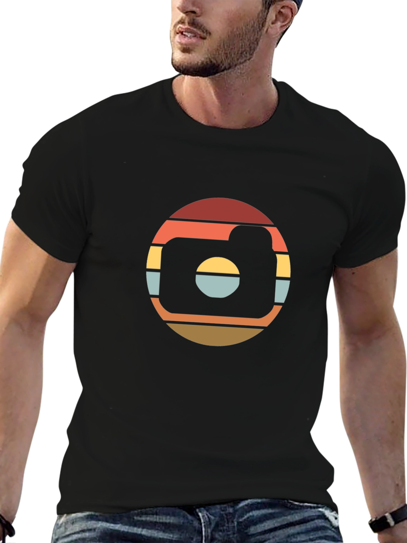 Retro Camera Graphic Tee - Black Cotton T-Shirt