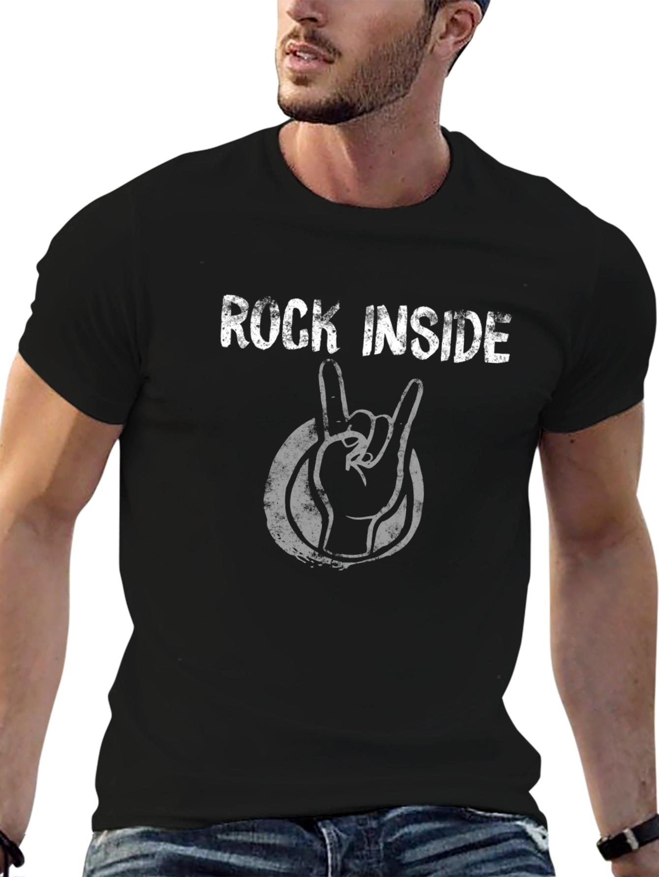 Rock Inside Graphic Tee - Black Cotton T-Shirt