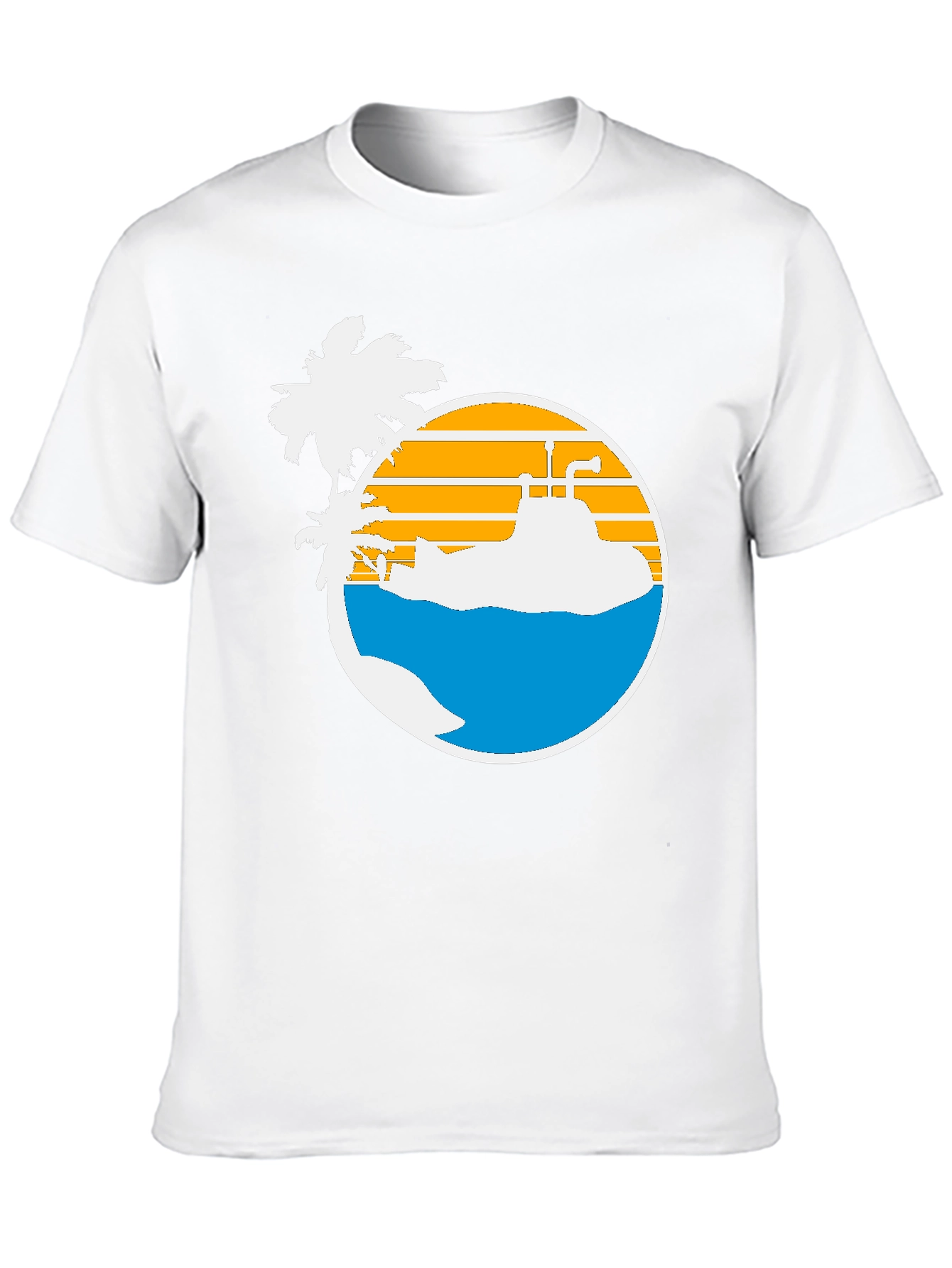 Retro Submarine & Palm Tree Graphic T-Shirt