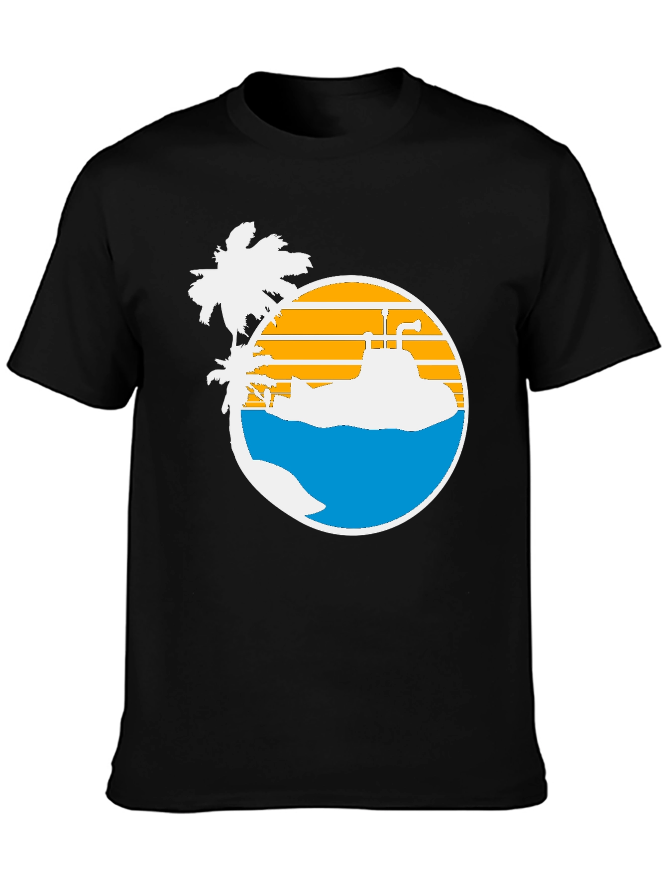 Retro Submarine & Palm Tree Graphic T-Shirt