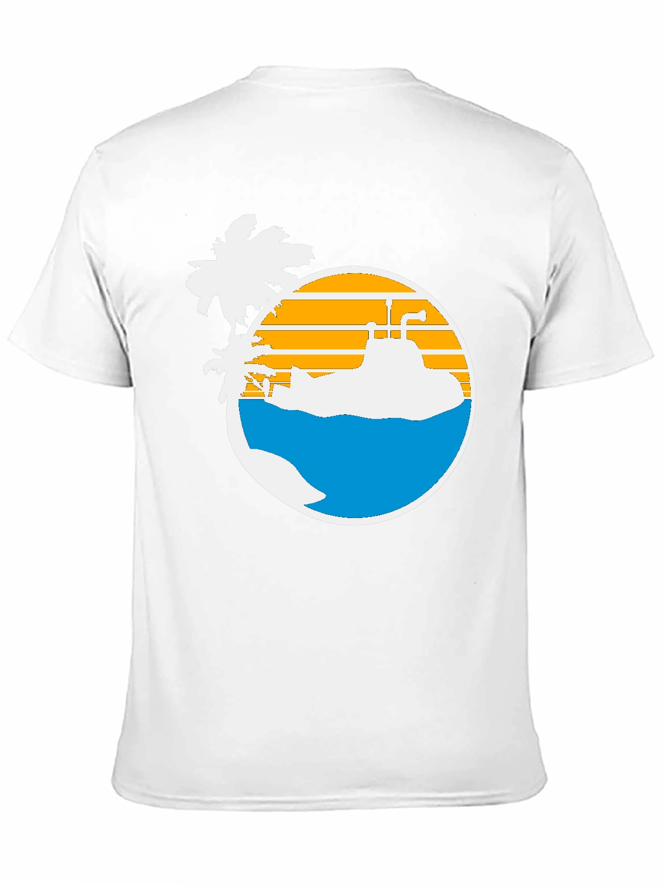 Retro Submarine & Palm Tree Graphic T-Shirt