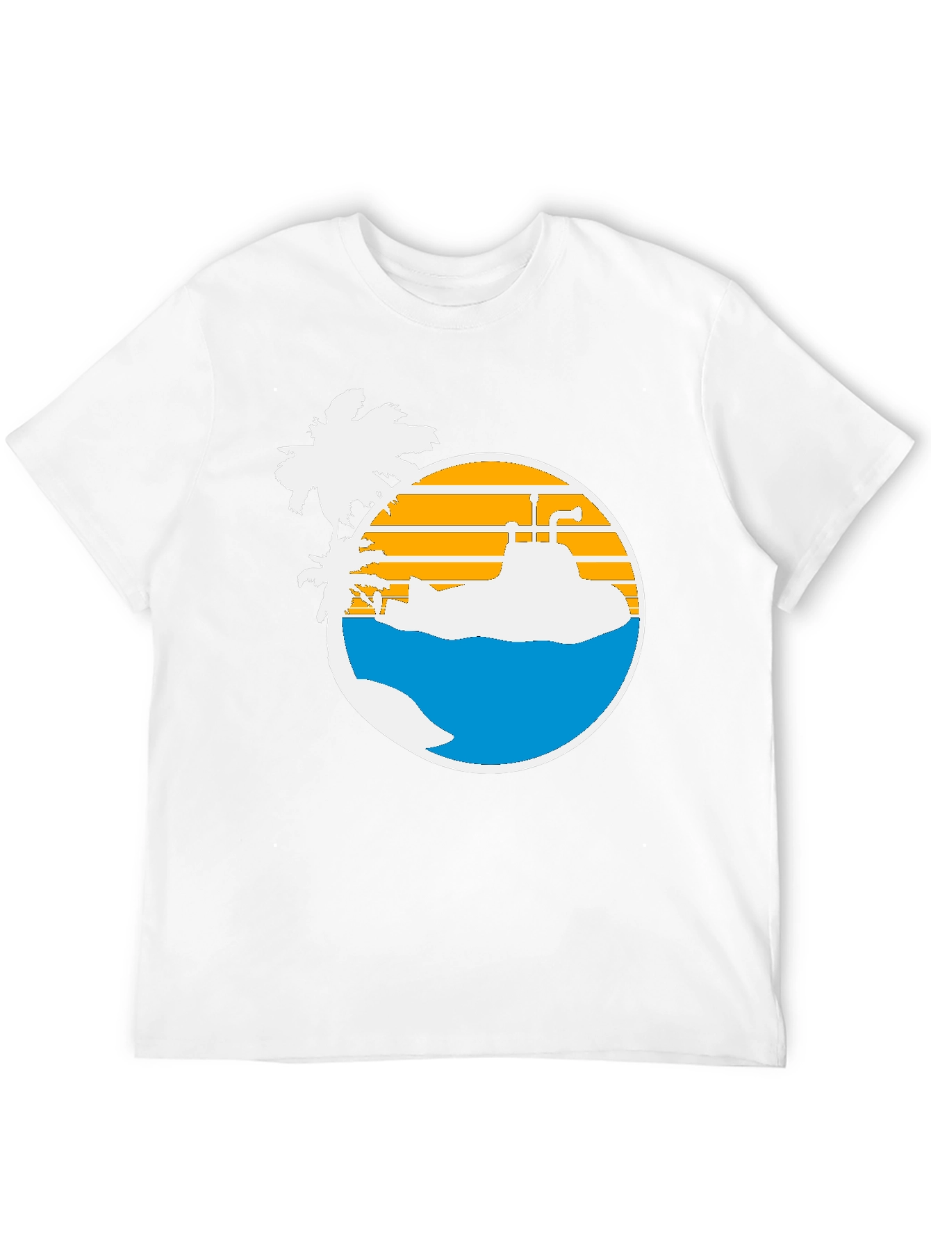 Retro Submarine & Palm Tree Graphic T-Shirt