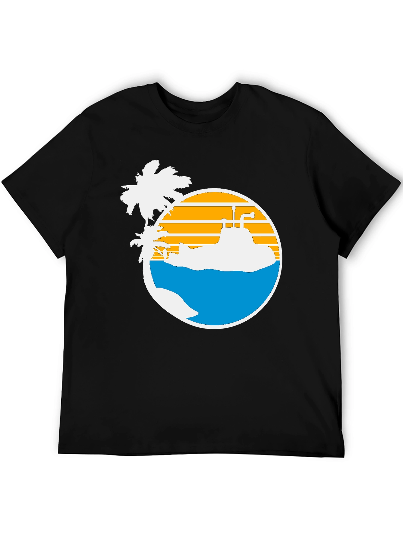 Retro Submarine & Palm Tree Graphic T-Shirt