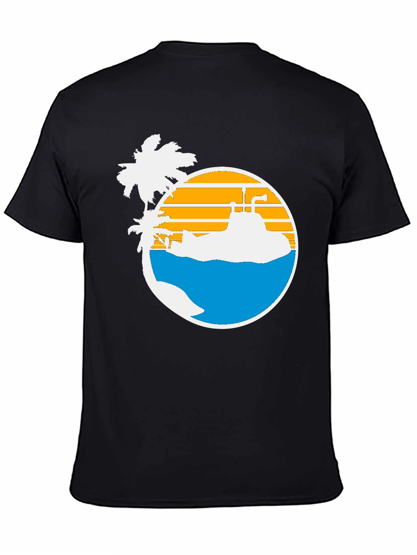 Retro Submarine & Palm Tree Graphic T-Shirt