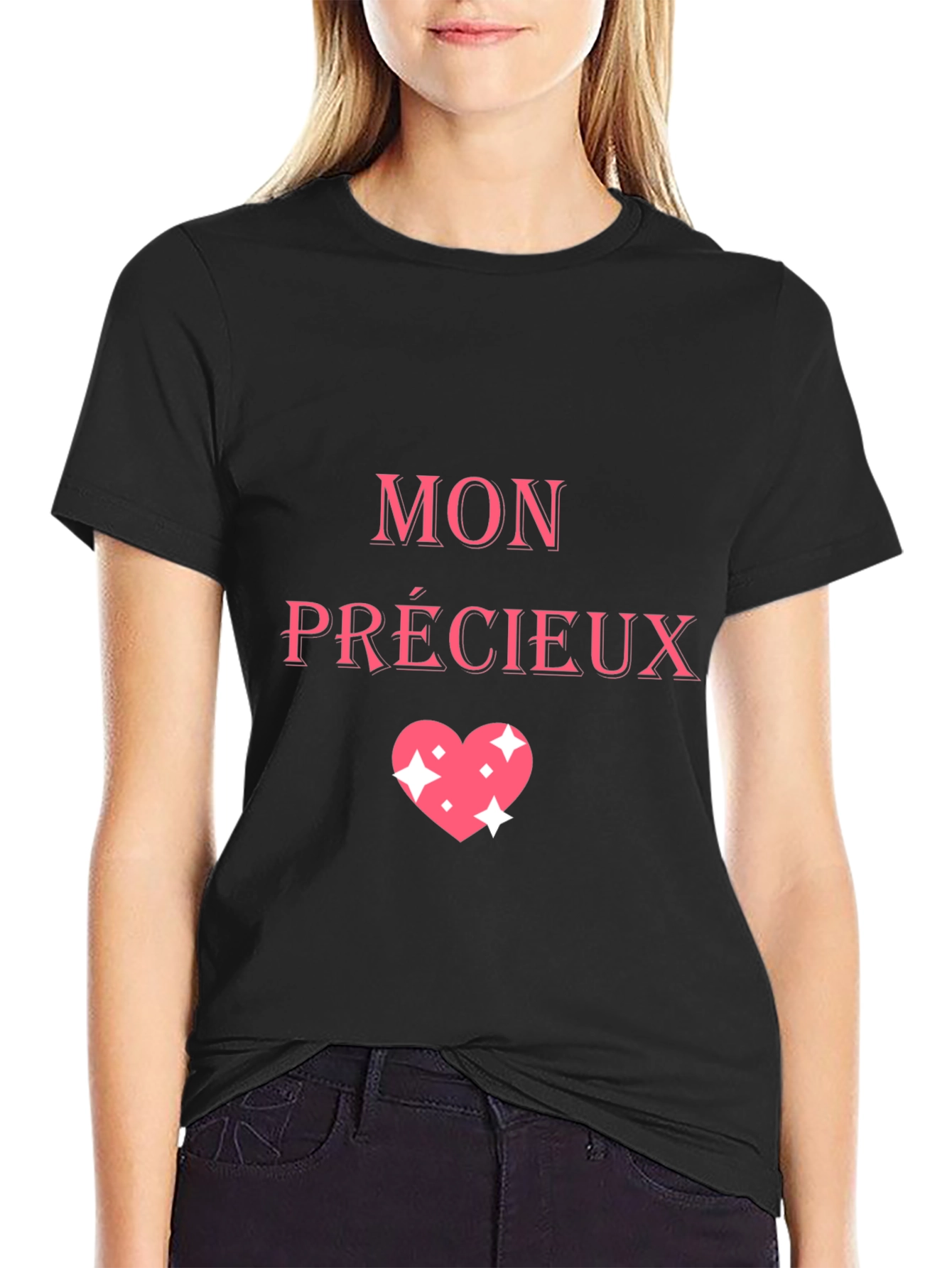 Mon Précieux Heart Graphic Tee - Stylish Black T-Shirt