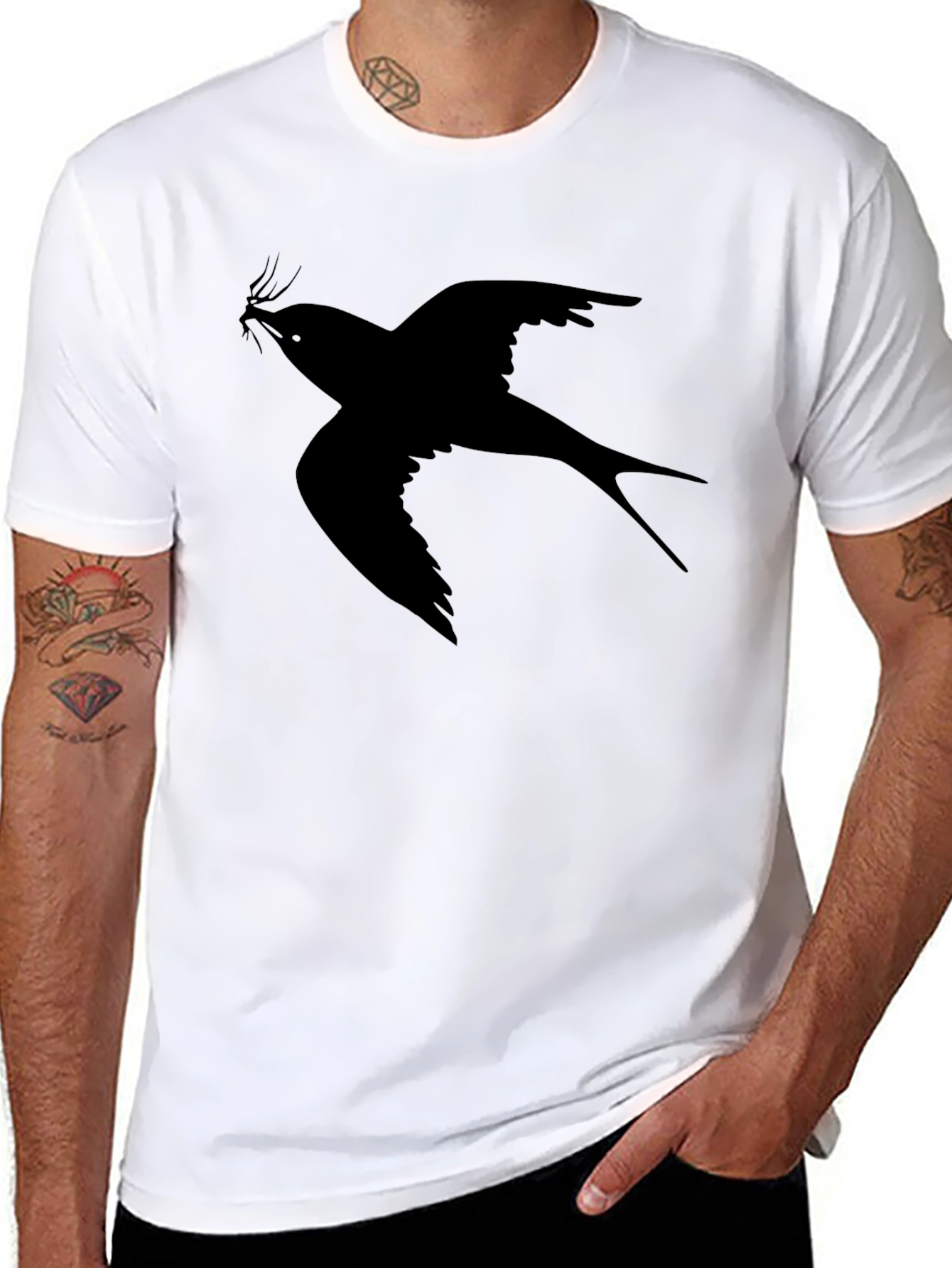 Swallow Bird Graphic Black T-Shirt