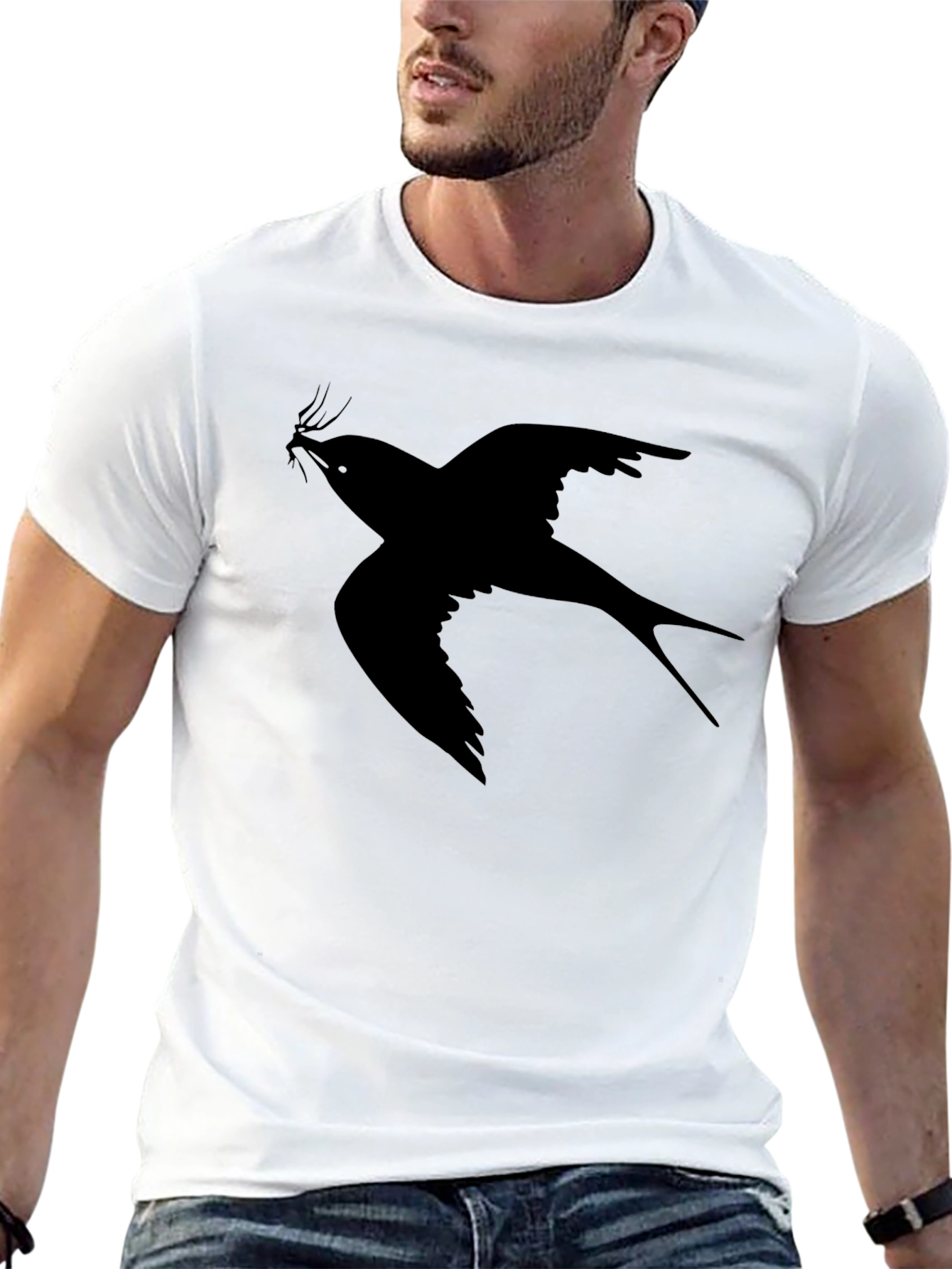 Swallow Bird Graphic Black T-Shirt