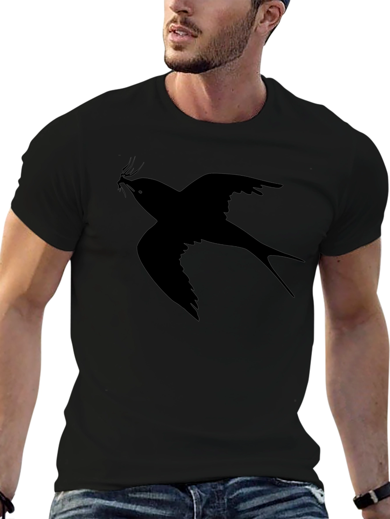 Swallow Bird Graphic Black T-Shirt