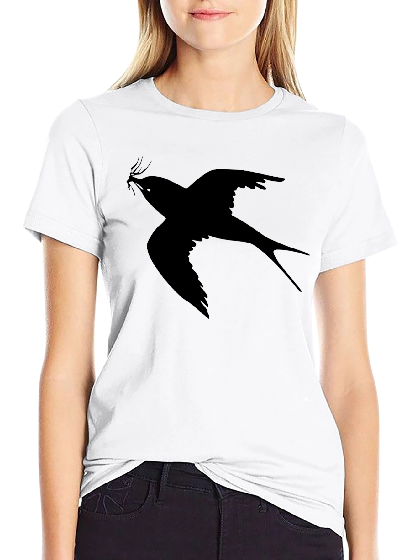 Swallow Bird Graphic Black T-Shirt