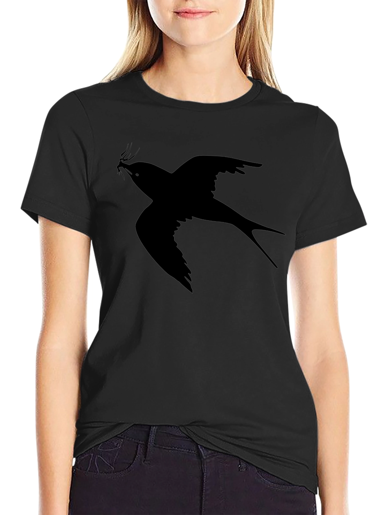 Swallow Bird Graphic Black T-Shirt