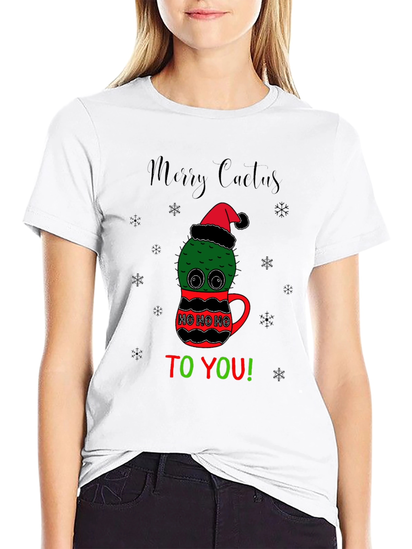 Merry Cactus Christmas Graphic T-Shirt