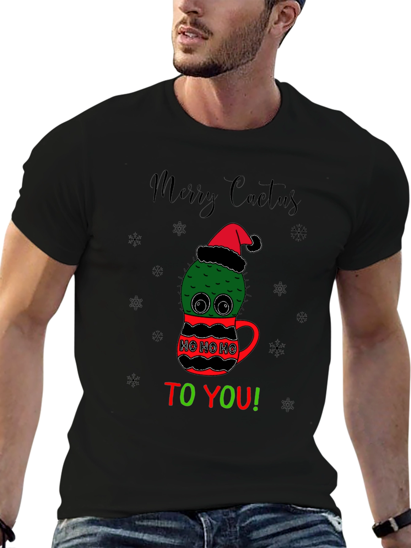 Merry Cactus Christmas Graphic T-Shirt