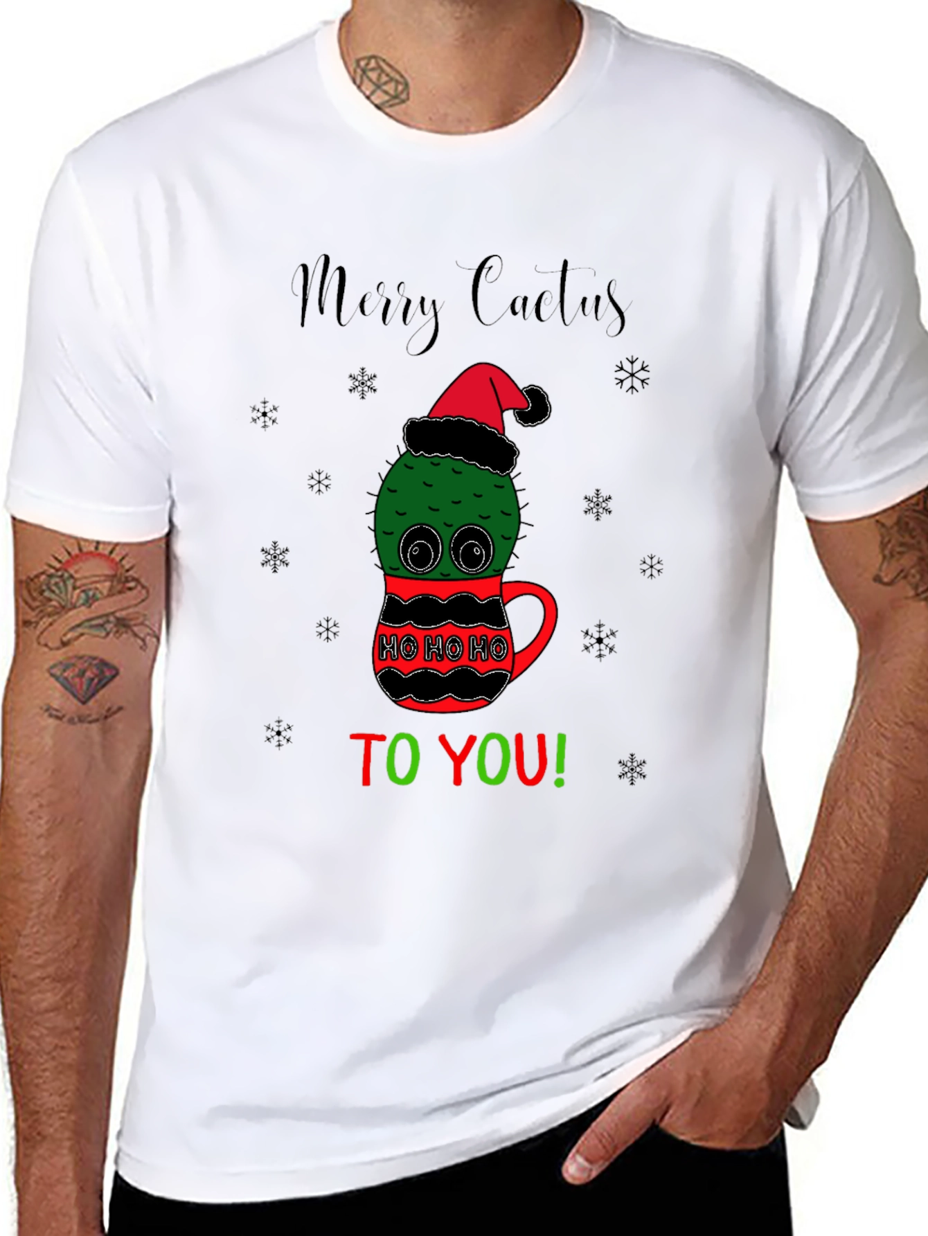 Merry Cactus Christmas Graphic T-Shirt