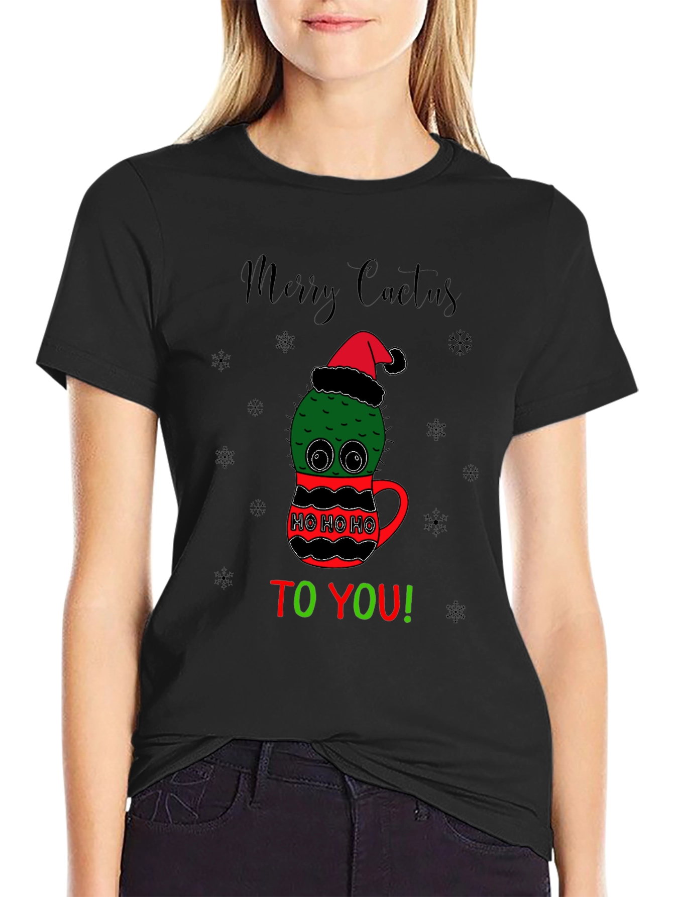 Merry Cactus Christmas Graphic T-Shirt