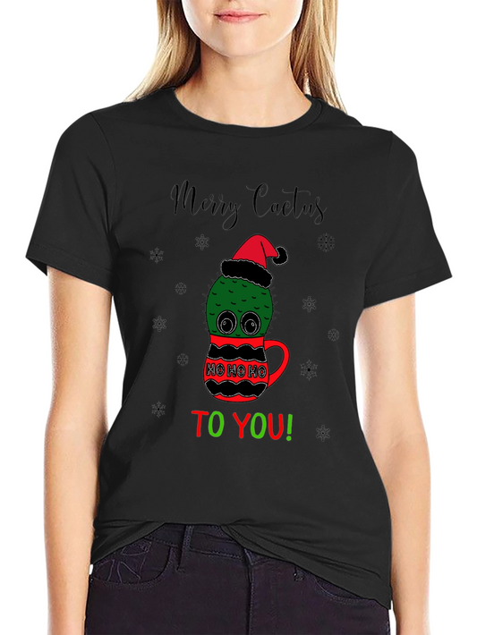 Merry Cactus Christmas Graphic T-Shirt