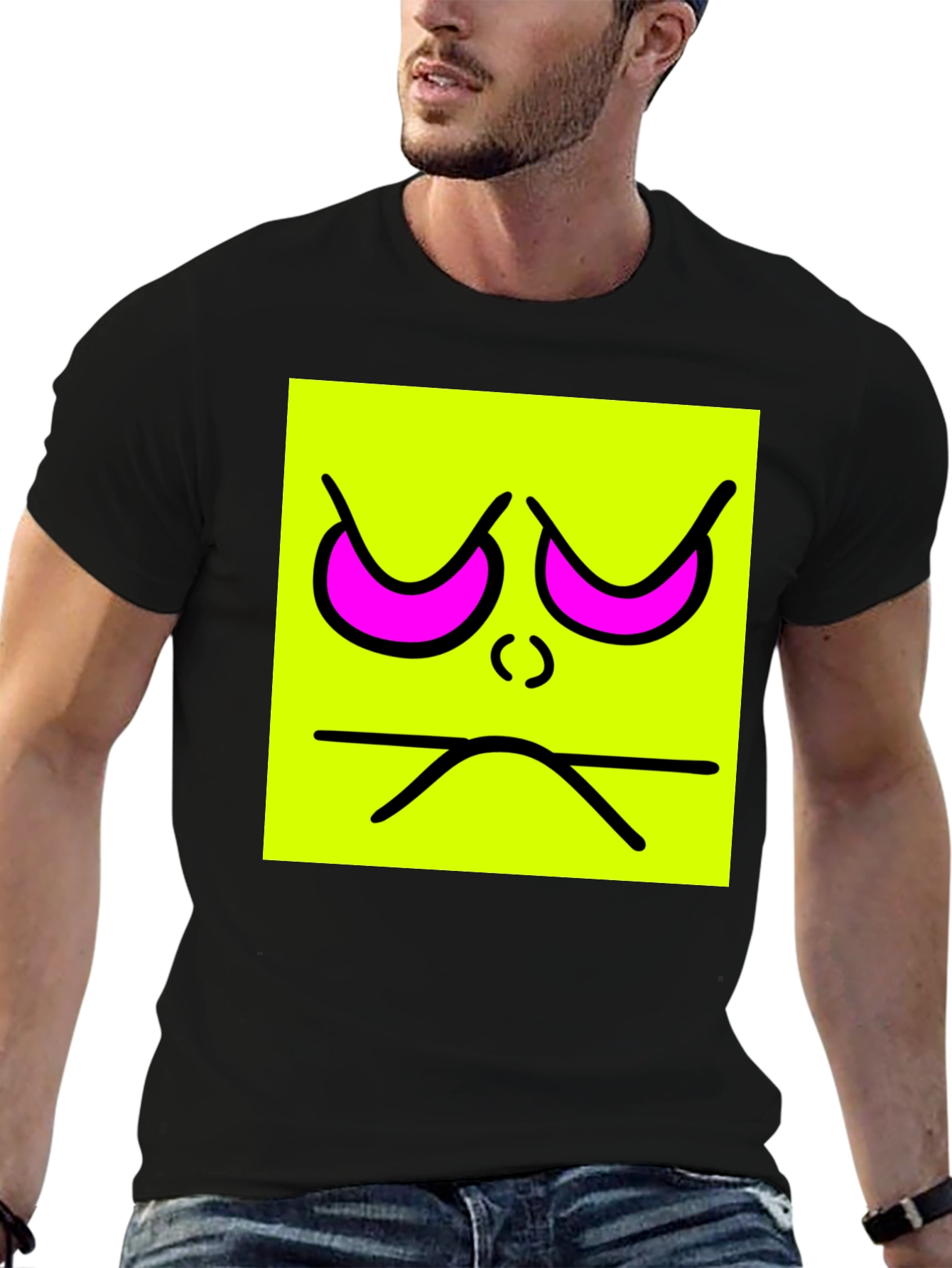 Grumpy Face Graphic Tee - Neon Square T-Shirt
