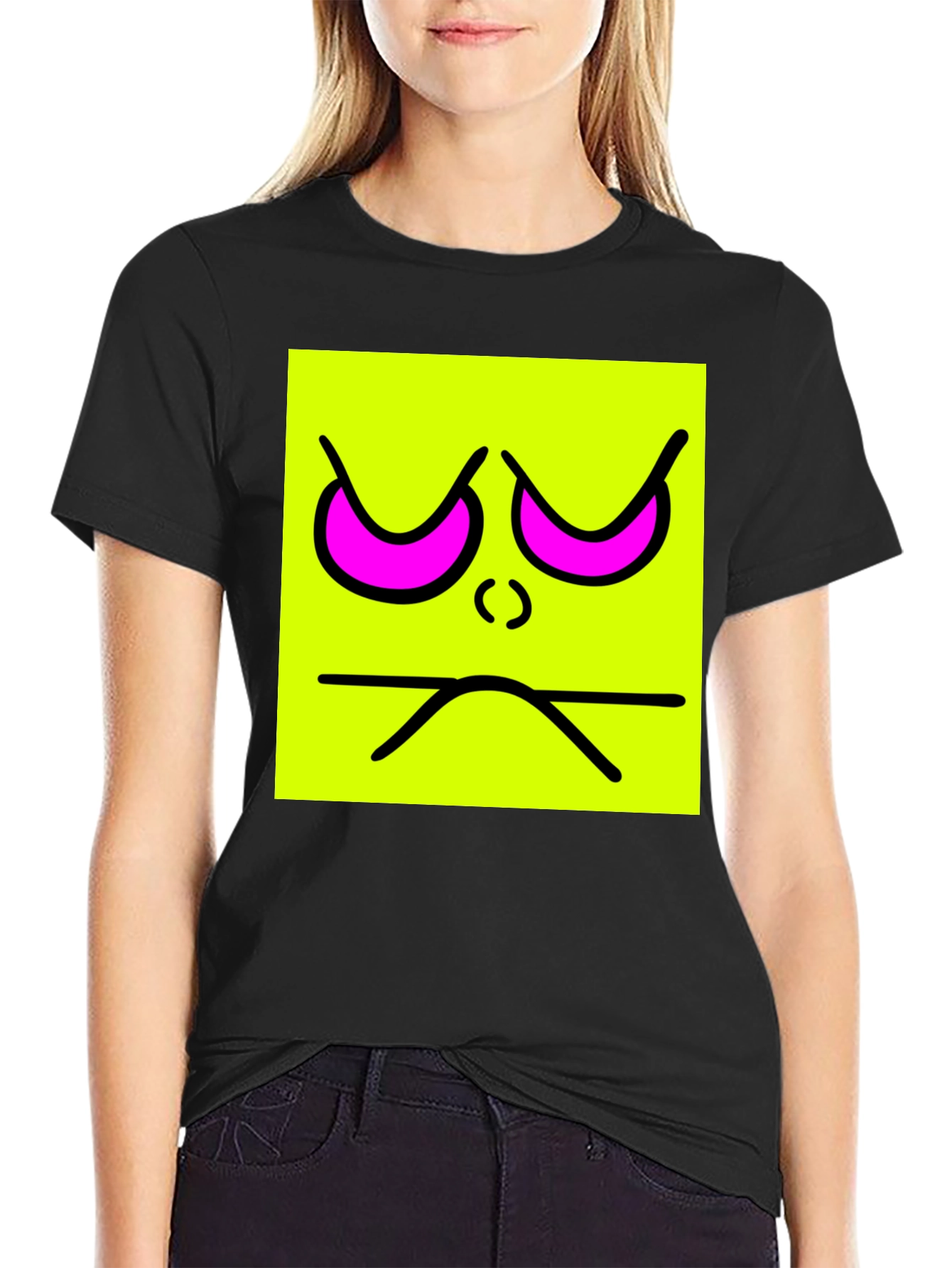 Grumpy Face Graphic Tee - Neon Square T-Shirt