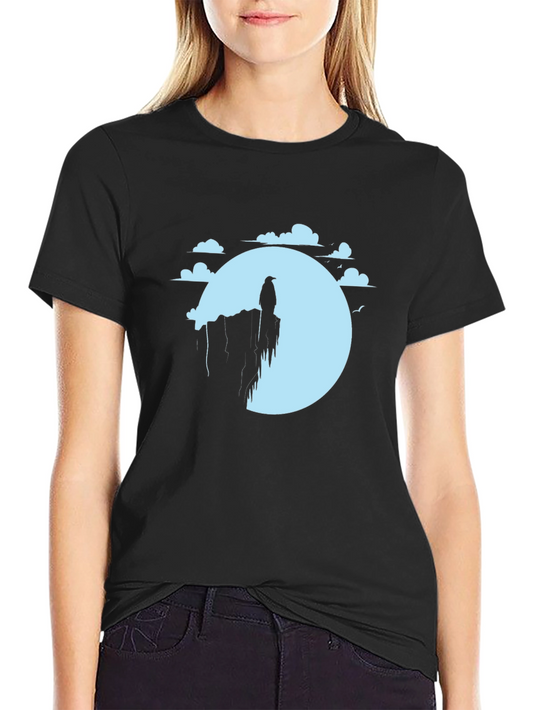 Raven on Cliff Graphic T-Shirt - Black