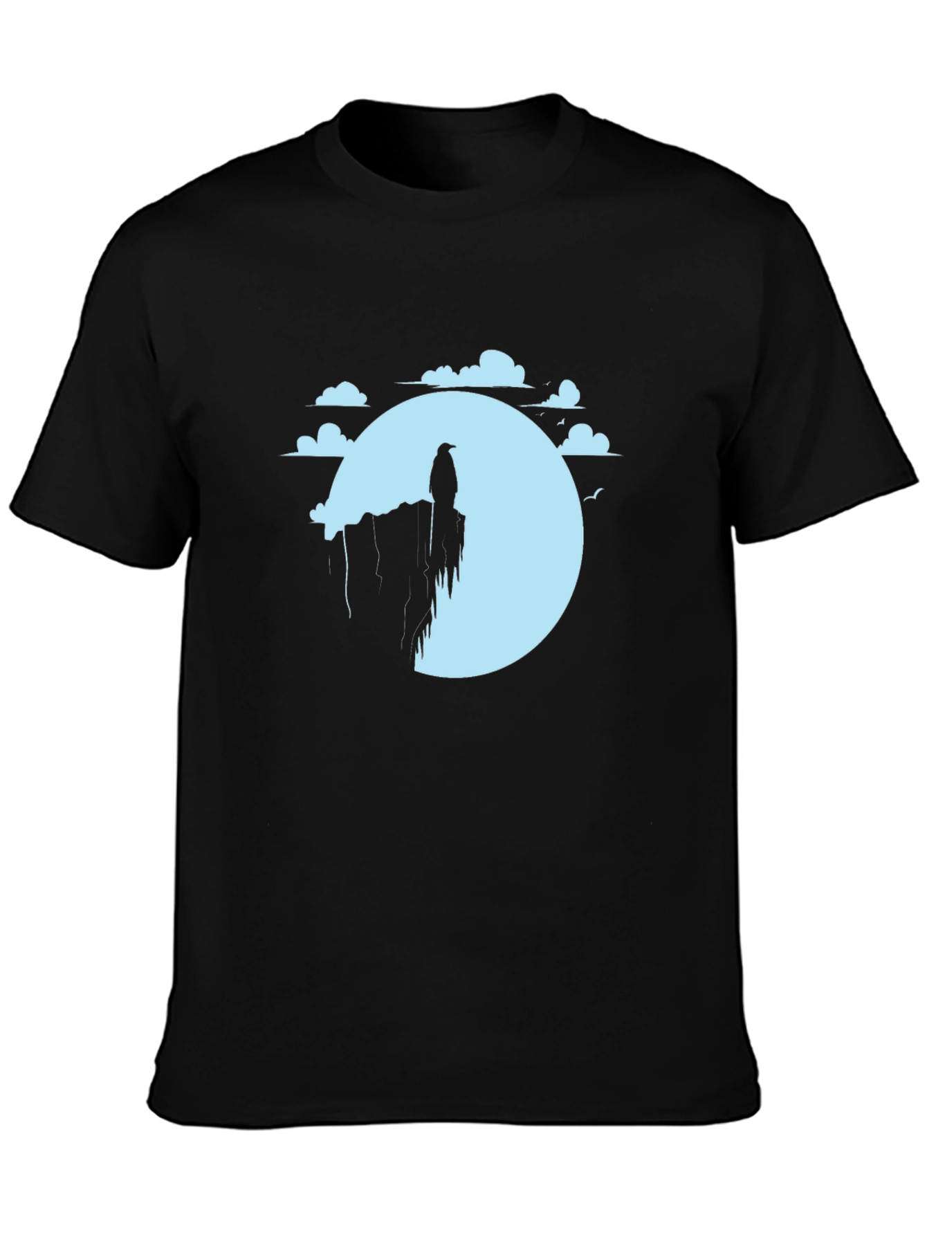Raven on Cliff Graphic T-Shirt - Black