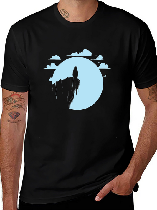 Raven on Cliff Graphic T-Shirt - Black