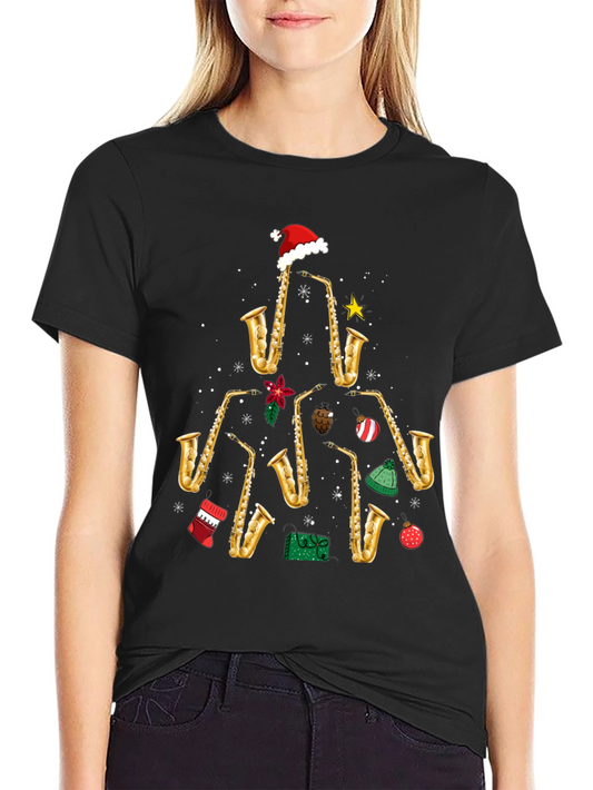 Saxophone Christmas Tree T-Shirt
