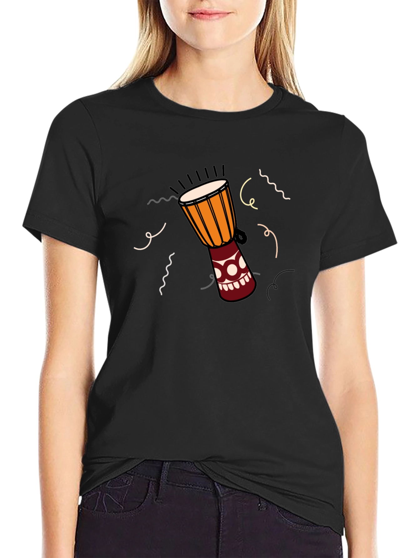 Djembe Drum Graphic Tee - Black Casual T-Shirt
