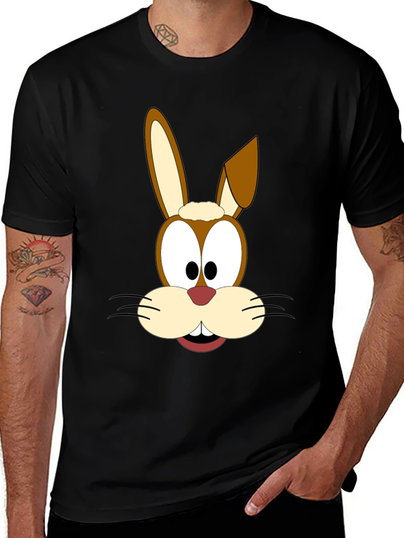 Cartoon Rabbit Graphic Tee - Black T-Shirt